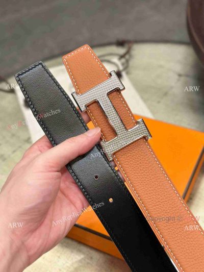 Perfect Replica Hermes Tan Black Reversible Belt 38mm with H Buckle